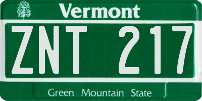 VT license plate ZNT217