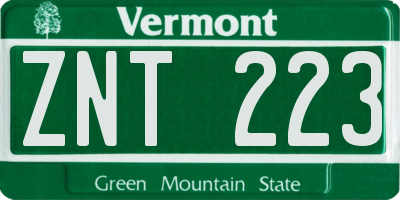 VT license plate ZNT223