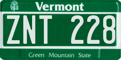 VT license plate ZNT228