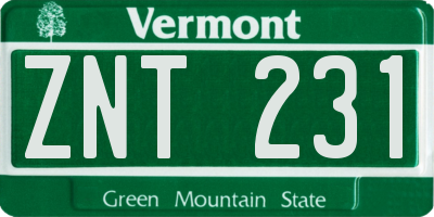 VT license plate ZNT231
