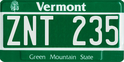 VT license plate ZNT235