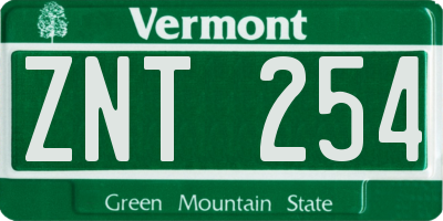 VT license plate ZNT254