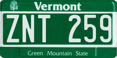 VT license plate ZNT259
