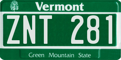 VT license plate ZNT281