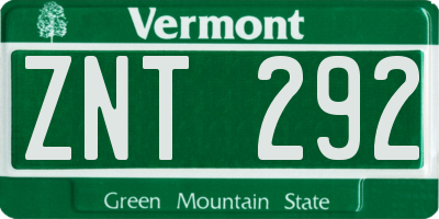 VT license plate ZNT292