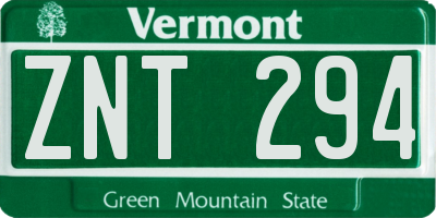 VT license plate ZNT294