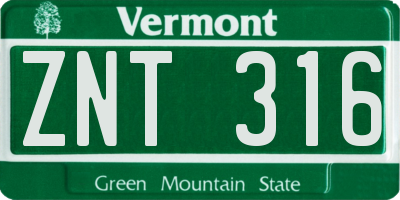 VT license plate ZNT316