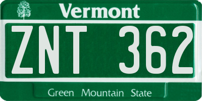VT license plate ZNT362