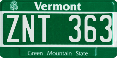 VT license plate ZNT363