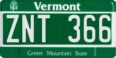 VT license plate ZNT366