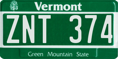VT license plate ZNT374