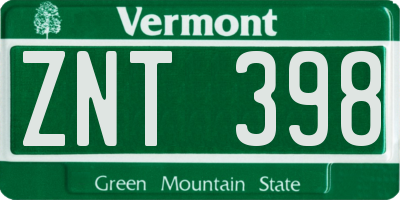 VT license plate ZNT398