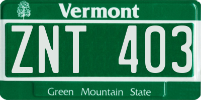 VT license plate ZNT403