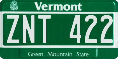 VT license plate ZNT422