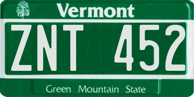 VT license plate ZNT452