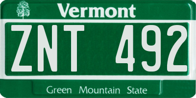 VT license plate ZNT492