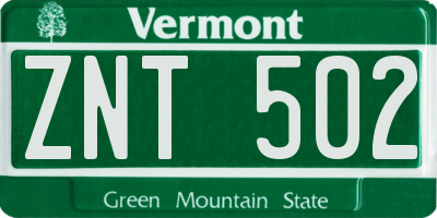 VT license plate ZNT502