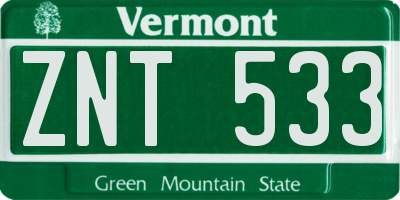 VT license plate ZNT533