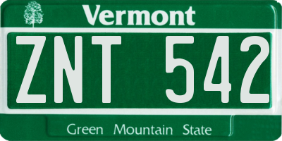 VT license plate ZNT542
