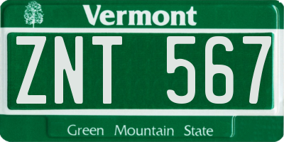 VT license plate ZNT567