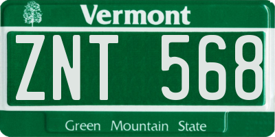 VT license plate ZNT568