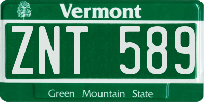 VT license plate ZNT589