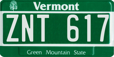VT license plate ZNT617