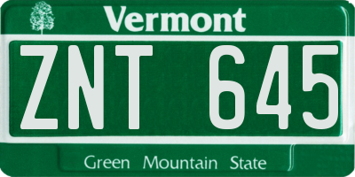 VT license plate ZNT645