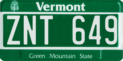 VT license plate ZNT649