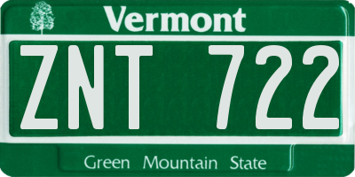 VT license plate ZNT722