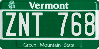 VT license plate ZNT768