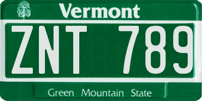 VT license plate ZNT789