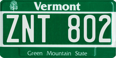 VT license plate ZNT802