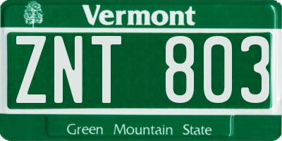 VT license plate ZNT803