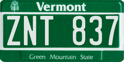 VT license plate ZNT837
