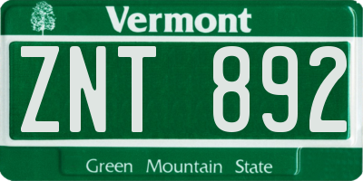 VT license plate ZNT892