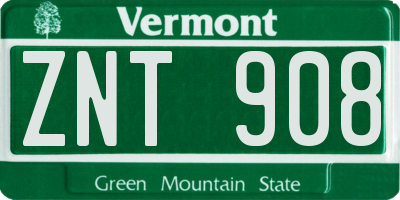 VT license plate ZNT908