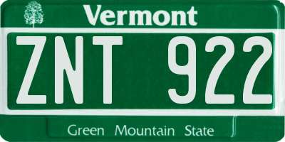 VT license plate ZNT922