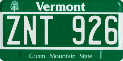 VT license plate ZNT926