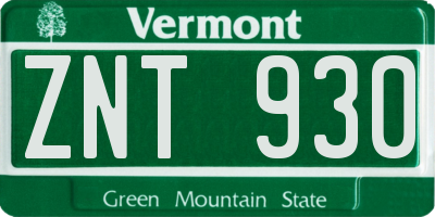 VT license plate ZNT930