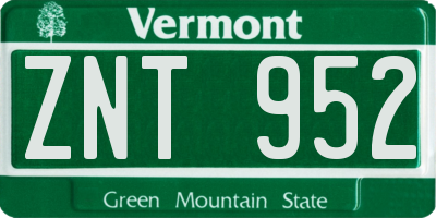 VT license plate ZNT952