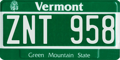 VT license plate ZNT958