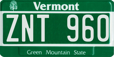 VT license plate ZNT960