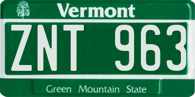 VT license plate ZNT963