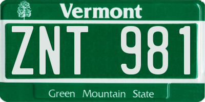 VT license plate ZNT981