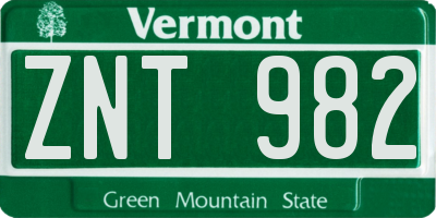 VT license plate ZNT982