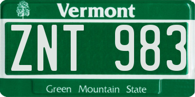 VT license plate ZNT983