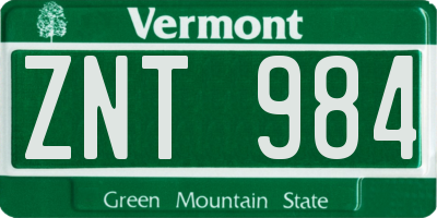 VT license plate ZNT984