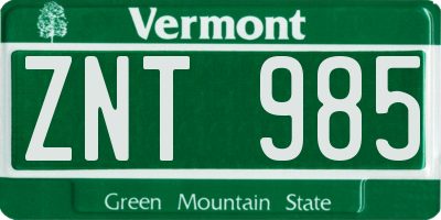 VT license plate ZNT985