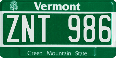 VT license plate ZNT986